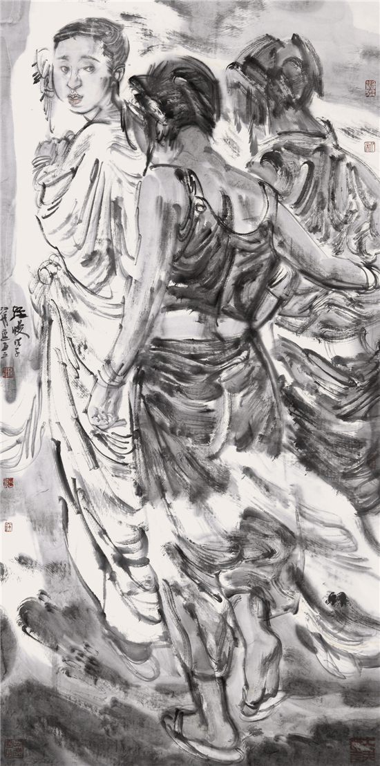 张江舟纸本镜心人物画